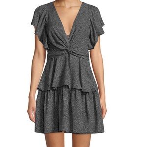 ALC Viera - Black Flutter Sleeve Polka Dot V Neck Ruffled Mini Dress (SIZE 2)